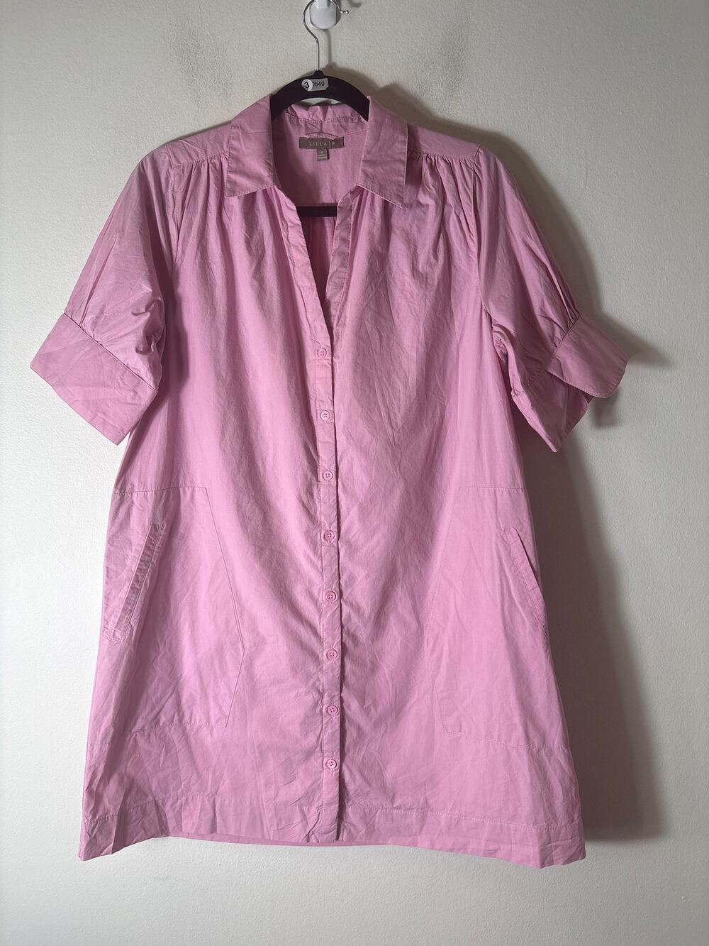 Lilla P Pink Half Sleeve Button Up Cotton Shirt Sz S
